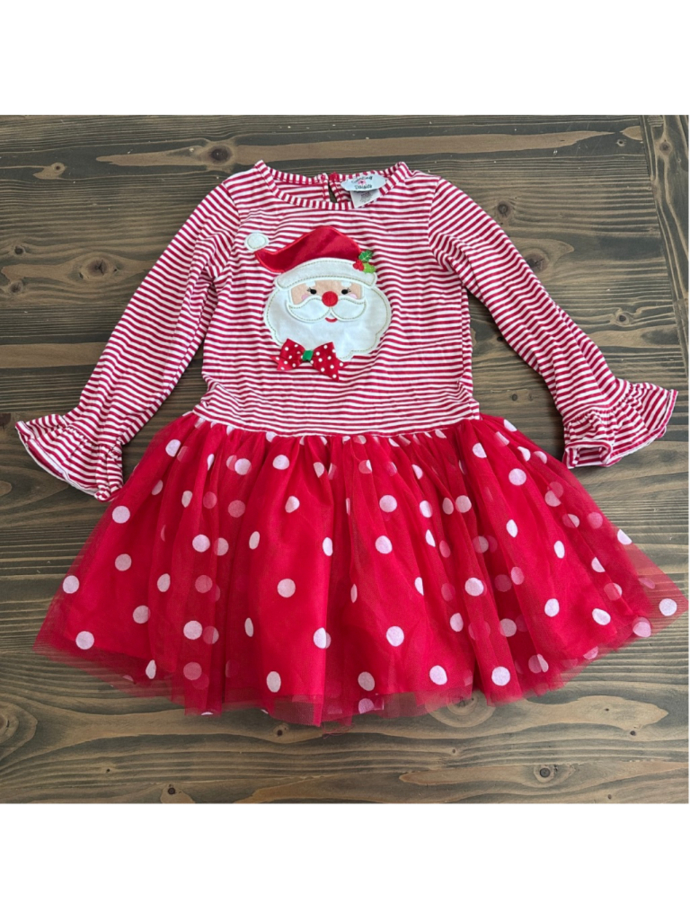 Girls Santa Christmas Dress 6 Red Tulle Polka Dot Holiday Party